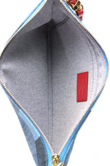 Patchwork Neverfull Pouch Wristlet - Blue Denim Damier
