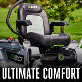 VIRLALA EGO Power+ Z6 42-inch electric zero-turn riding lawn mower with 22HP equivalent, cutting grass in a lush yard.