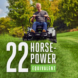 VIRLALA EGO Power+ Z6 42-inch zero turn electric riding lawn mower with 22HP equivalent, featuring a wide cutting deck and ergonomic seat.