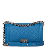 Sac Boy Chanel Moyen Cuir de Veau Bleu Métal Argenté