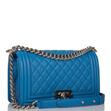 Sac Boy Chanel Moyen Cuir de Veau Bleu Métal Argenté