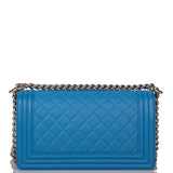 Sac Boy Chanel Moyen Cuir de Veau Bleu Métal Argenté