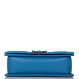 Sac Boy Chanel Moyen Cuir de Veau Bleu Métal Argenté