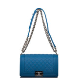 Sac Boy Chanel Moyen Cuir de Veau Bleu Métal Argenté