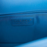 Sac Boy Chanel Moyen Cuir de Veau Bleu Métal Argenté
