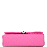 Sac Classique à Double Rabat Chanel Medium en Agneau Matelassé Rose Néon avec Accastillage Argenté