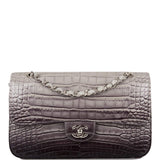 Sac Chanel Classique Double Rabat Moyen Ombre Gris Mat Alligator Métallerie Argentée