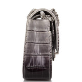 Sac Chanel Classique Double Rabat Moyen Ombre Gris Mat Alligator Métallerie Argentée