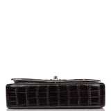 Sac Chanel Classique Double Rabat Moyen Ombre Gris Mat Alligator Métallerie Argentée