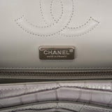 Sac Chanel Classique Double Rabat Moyen Ombre Gris Mat Alligator Métallerie Argentée