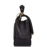 Sac Chanel Mini Rabat Rectangulaire avec Poignée Cuir d'Agneau Noir Métal Doré Vieilli