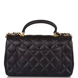 Sac Chanel Mini Rabat Rectangulaire avec Poignée Cuir d'Agneau Noir Métal Doré Vieilli