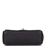 Sac Chanel Mini Rabat Rectangulaire avec Poignée Cuir d'Agneau Noir Métal Doré Vieilli