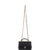 Sac Chanel Mini Rabat Rectangulaire avec Poignée Cuir d'Agneau Noir Métal Doré Vieilli