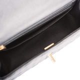 Sac Chanel Mini Rabat Rectangulaire avec Poignée Cuir d'Agneau Noir Métal Doré Vieilli