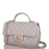 Chanel Mini Rectangular Flap Bag with Top Handle Gray Lambskin Antique Gold Hardware