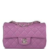 Sac bandoulière Chanel Mini Rectangular en agneau violet et finitions argentées