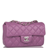 Sac bandoulière Chanel Mini Rectangular en agneau violet et finitions argentées