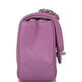 Sac bandoulière Chanel Mini Rectangular en agneau violet et finitions argentées
