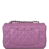 Sac bandoulière Chanel Mini Rectangular en agneau violet et finitions argentées