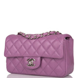Sac bandoulière Chanel Mini Rectangular en agneau violet et finitions argentées