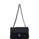Sac à rabat Chanel Mini Rectangulaire Agneau Noir Finitions Argent Clair