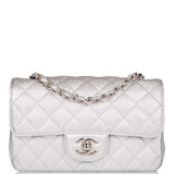 Sac Mini Rectangulaire à Rabat Chanel Agneau Métallisé Argent Quincaillerie Argentée