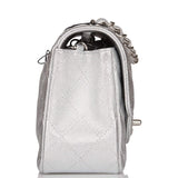 Sac Mini Rectangulaire à Rabat Chanel Agneau Métallisé Argent Quincaillerie Argentée
