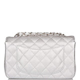 Sac Mini Rectangulaire à Rabat Chanel Agneau Métallisé Argent Quincaillerie Argentée