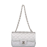 Sac Mini Rectangulaire à Rabat Chanel Agneau Métallisé Argent Quincaillerie Argentée