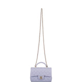 Sac Mini Rectangulaire à Rabat avec Poignée Chanel en Agneau Matelassé Lavande Clair et Quincaillerie Dorée Pâle
