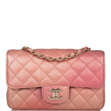 Sac bandoulière Chanel Mini Classic Flap rectangulaire en agneau métallisé matelassé rose ombré, finitions dorées claires