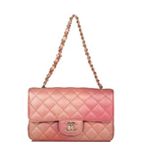 Sac bandoulière Chanel Mini Classic Flap rectangulaire en agneau métallisé matelassé rose ombré, finitions dorées claires