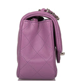 Sac Chanel Mini Classic Flap Rectangulaire Matelassé Violet en Agneau, Bijouterie Argentée