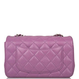 Sac Chanel Mini Classic Flap Rectangulaire Matelassé Violet en Agneau, Bijouterie Argentée