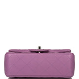 Sac Chanel Mini Classic Flap Rectangulaire Matelassé Violet en Agneau, Bijouterie Argentée