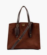 Dark brown color suede multi compartment satchel bag