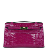 Hermes Kelly Pochette Rose Scheherazade Alligator Brillant Accastillage Doré