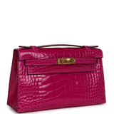Hermes Kelly Pochette Rose Scheherazade Alligator Brillant Accastillage Doré
