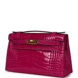 Hermes Kelly Pochette Rose Scheherazade Alligator Brillant Accastillage Doré