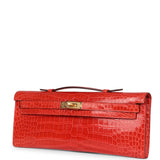 Hermès Kelly Cut Orange Poppy Crocodile Porosus Brillant Accastillage Doré