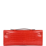Hermès Kelly Cut Orange Poppy Crocodile Porosus Brillant Accastillage Doré