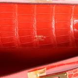 Hermès Kelly Cut Orange Poppy Crocodile Porosus Brillant Accastillage Doré
