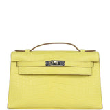 Hermes Kelly Pochette Alligator mat lime Clous palladium