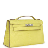 Hermes Kelly Pochette Alligator mat lime Clous palladium