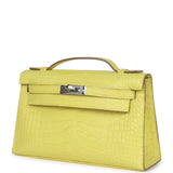 Hermes Kelly Pochette Alligator mat lime Clous palladium