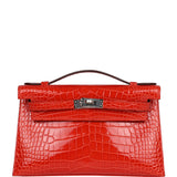 Hermès Kelly Pochette Alligator Mississippien Brillant Orange Poppy Finition Palladium