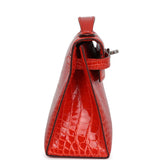 Hermès Kelly Pochette Alligator Mississippien Brillant Orange Poppy Finition Palladium