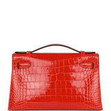 Hermès Kelly Pochette Alligator Mississippien Brillant Orange Poppy Finition Palladium