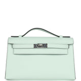 Hermès Kelly Pochette Vert Menthe Swift Finition Palladium